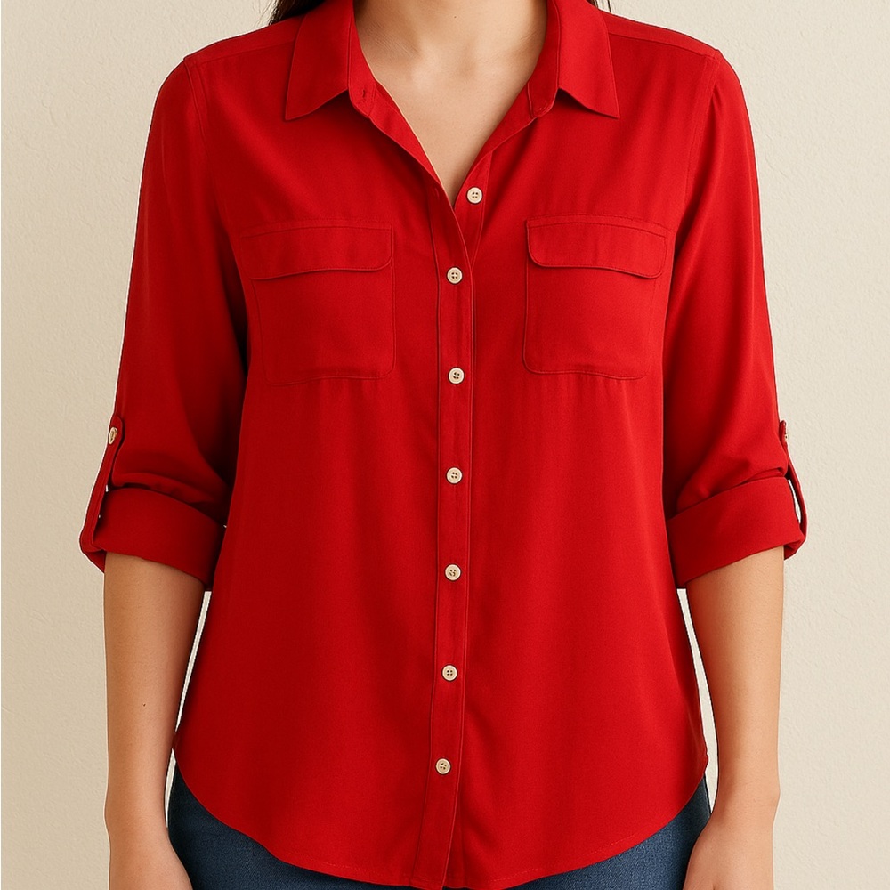 Red Button-Up Women's Top